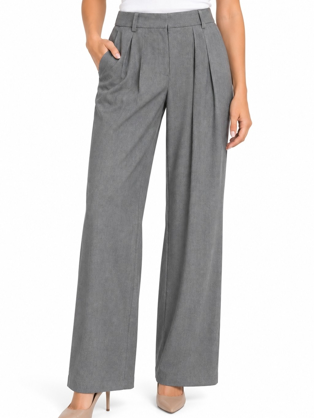 Classic High-Waist Wide-Leg Gray Pants NWT
